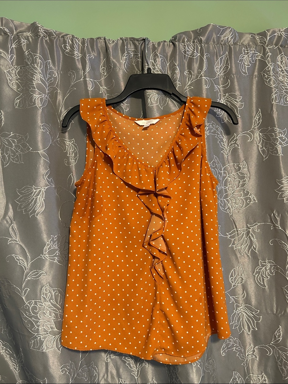 LC Lauren Conrad Rust Orange Polka Dot Ruffle Camisole